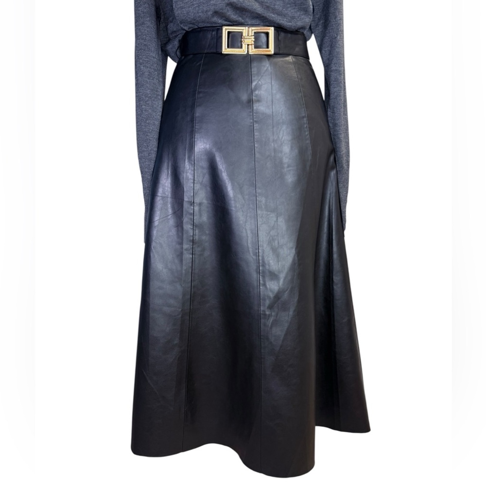 Zara Women’s Black Faux Leather Midi Skirt size XS